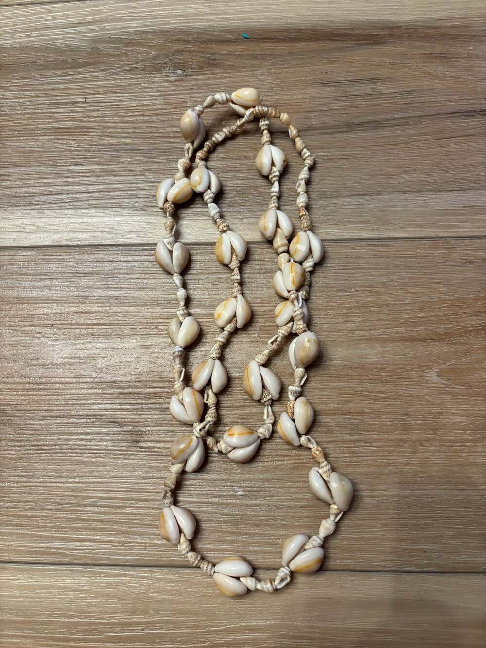 Vintage Hand-Strung Cowrie and Puka Shell Long Necklace